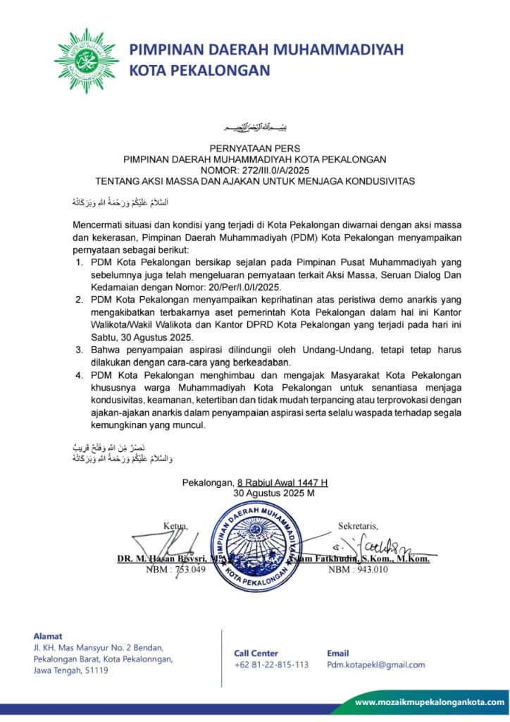 Pernyataan Sikap PDM Kota Pekalongan atas Demo Anarkis di Kota Pekalongan 2